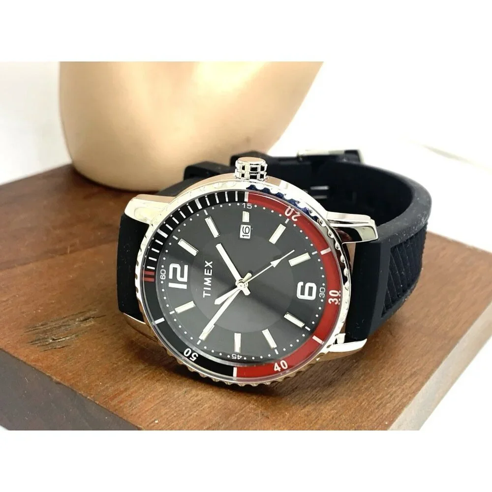 Timex Men's Watch TW2W60600 Quartz Black Dial Date Coke Bezel Rubber Strap 41mm